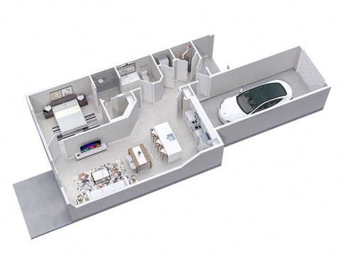 3D floor plan of 1-Bedroom, 1-Bath Lower Apartment with 1-Car Garage (820 sq ft)